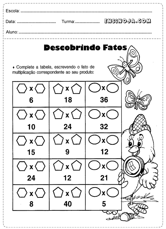 Atividades de Multiplicação 3º ano