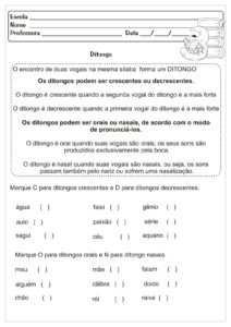 Atividades de ditongo, tritongo e hiato