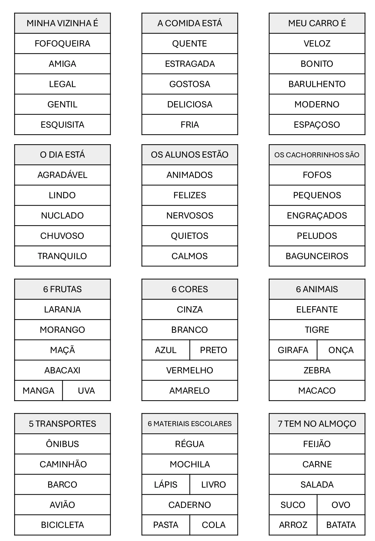 Atividades lúdicas para aprender vocabulário — p3 | Ensino Já atividades para educação infantil (ensinoja.com)
