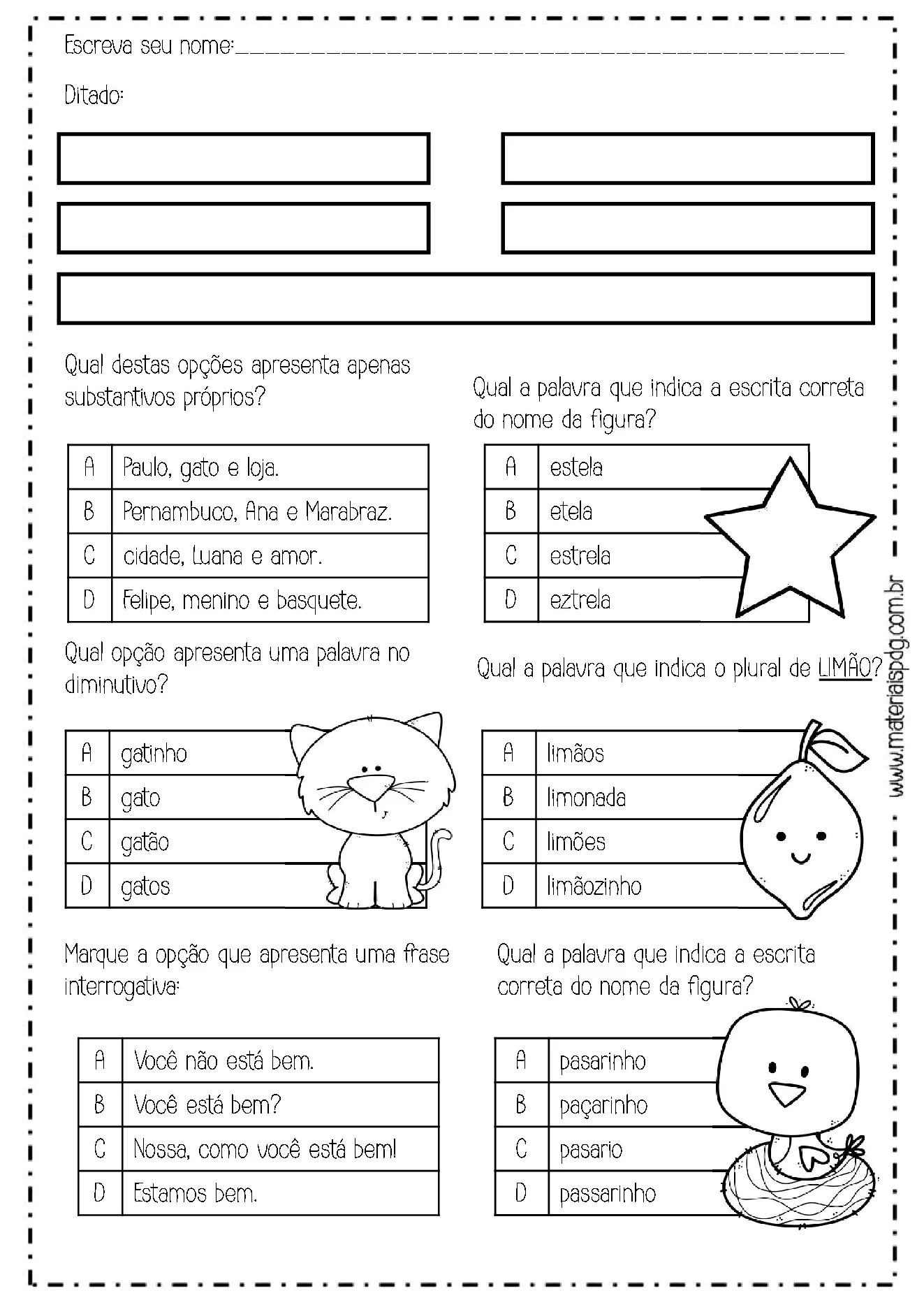 Avaliação diagnóstica de Língua Portuguesa e Matemática — p2 | Ensino Já atividades para educação infantil (ensinoja.com)