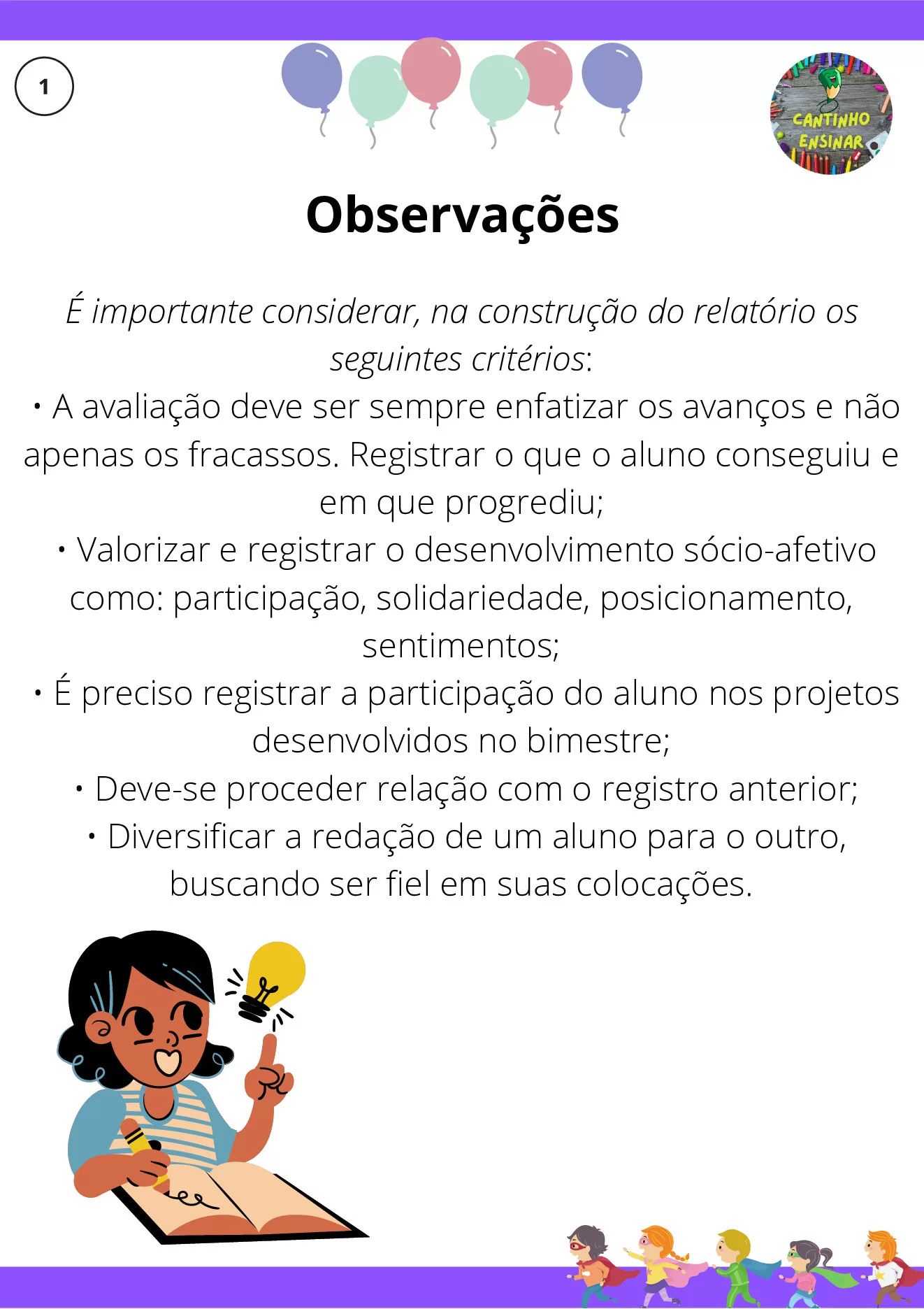 Frases para relatórios descritivos de alunos — p2 | Ensino Já atividades para educação infantil (ensinoja.com)