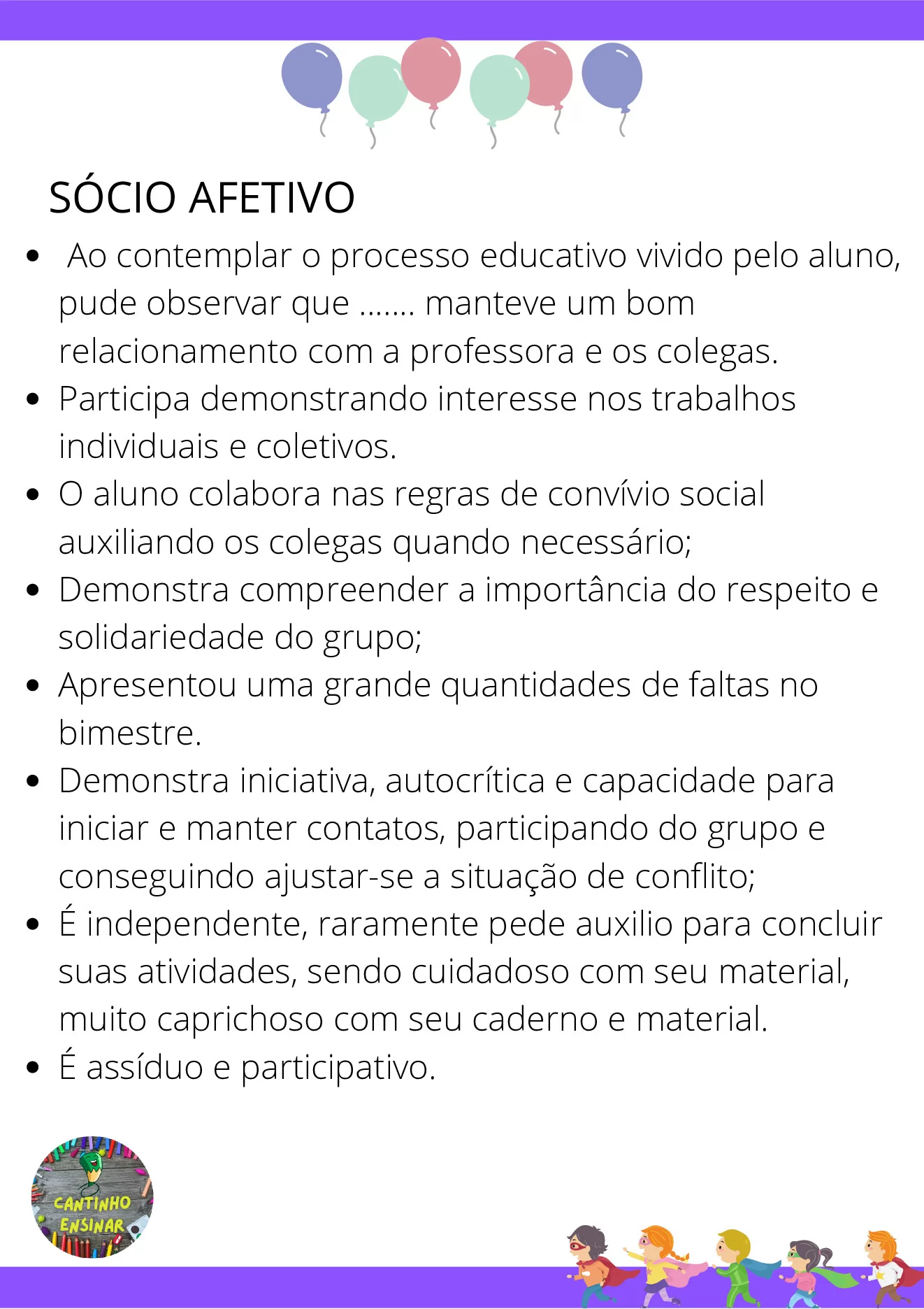 Frases para relatórios descritivos de alunos — p9 | Ensino Já atividades para educação infantil (ensinoja.com)