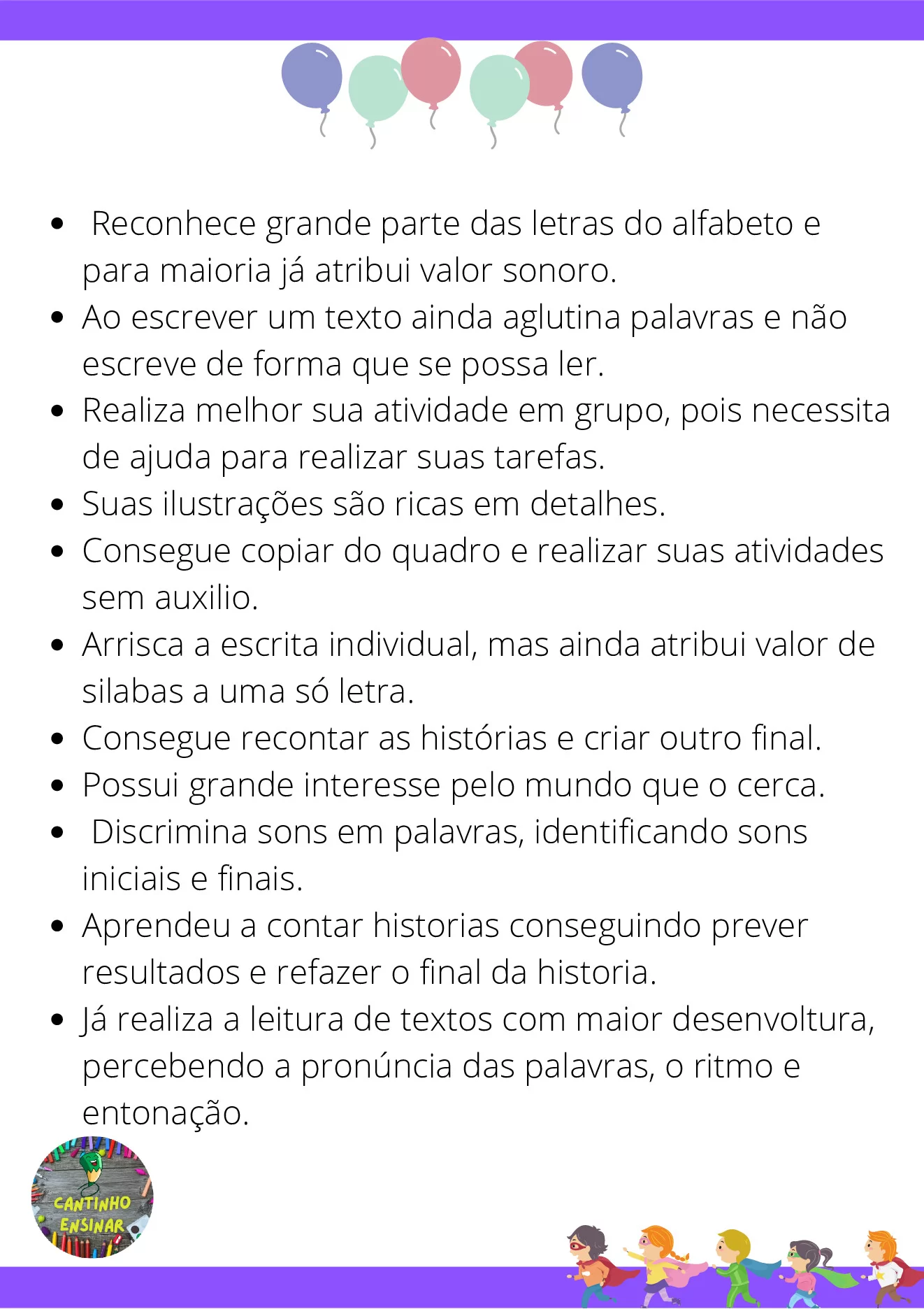 Frases para relatórios descritivos de alunos — p11 | Ensino Já atividades para educação infantil (ensinoja.com)