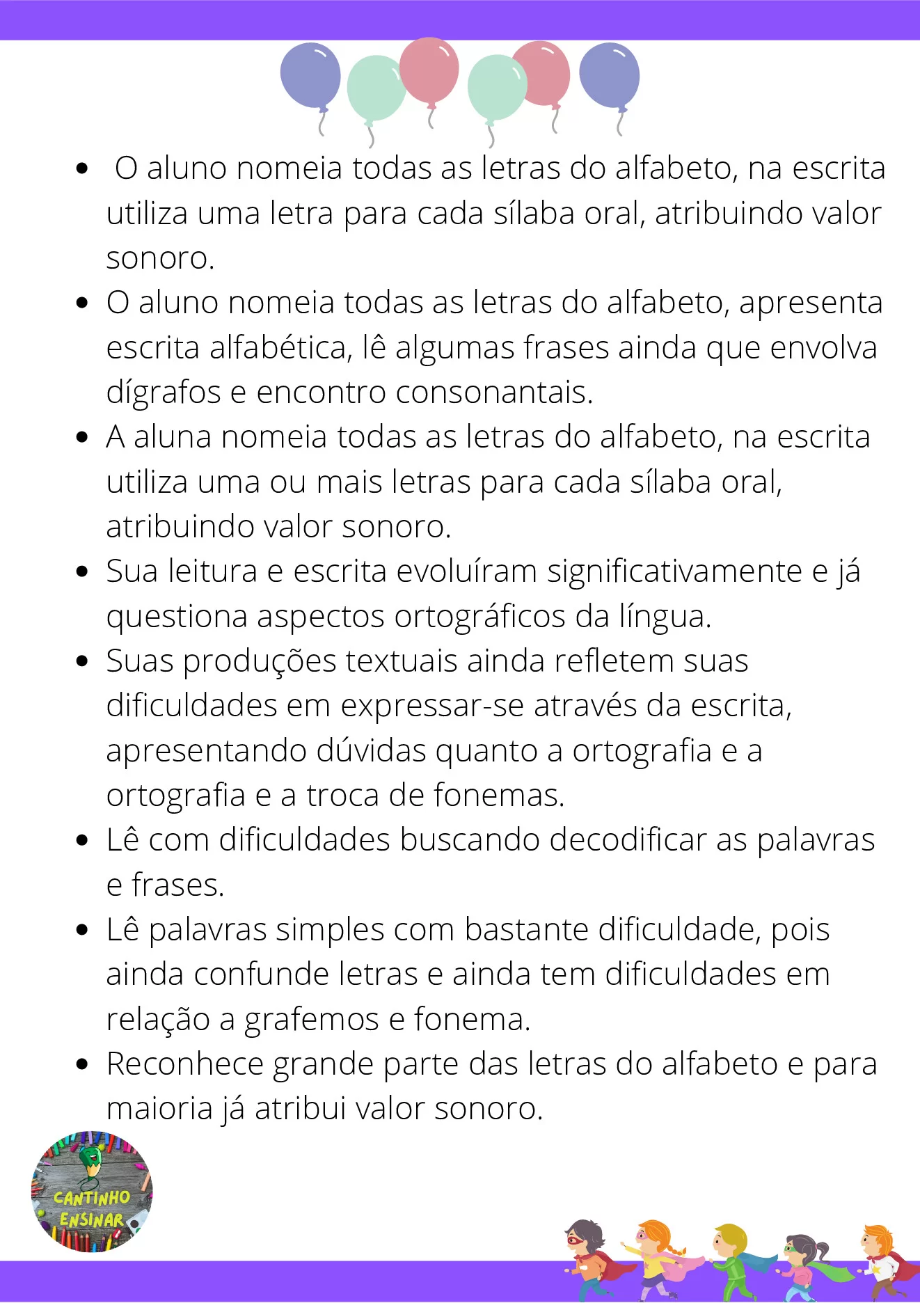 Frases para relatórios descritivos de alunos — p14 | Ensino Já atividades para educação infantil (ensinoja.com)