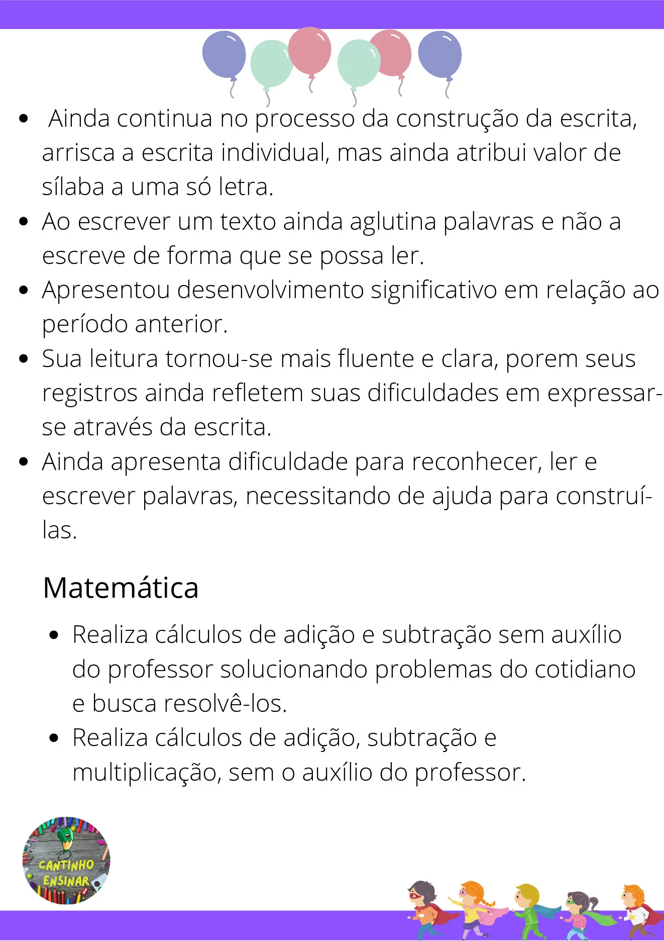 Frases para relatórios descritivos de alunos — p15 | Ensino Já atividades para educação infantil (ensinoja.com)