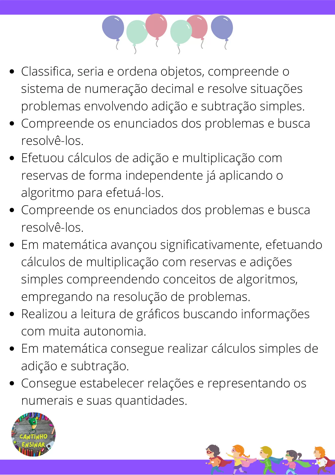 Frases para relatórios descritivos de alunos — p16 | Ensino Já atividades para educação infantil (ensinoja.com)
