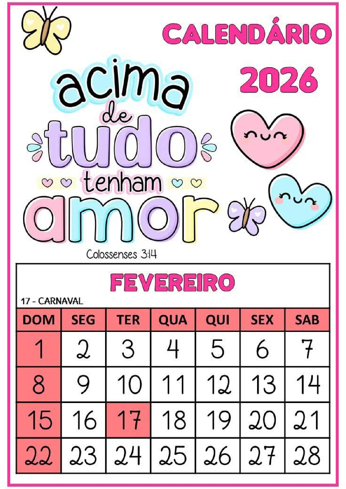 Calendário 2026 com frases bíblicas para imprimir PDF — p2 | Ensino Já atividades para educação infantil (ensinoja.com)