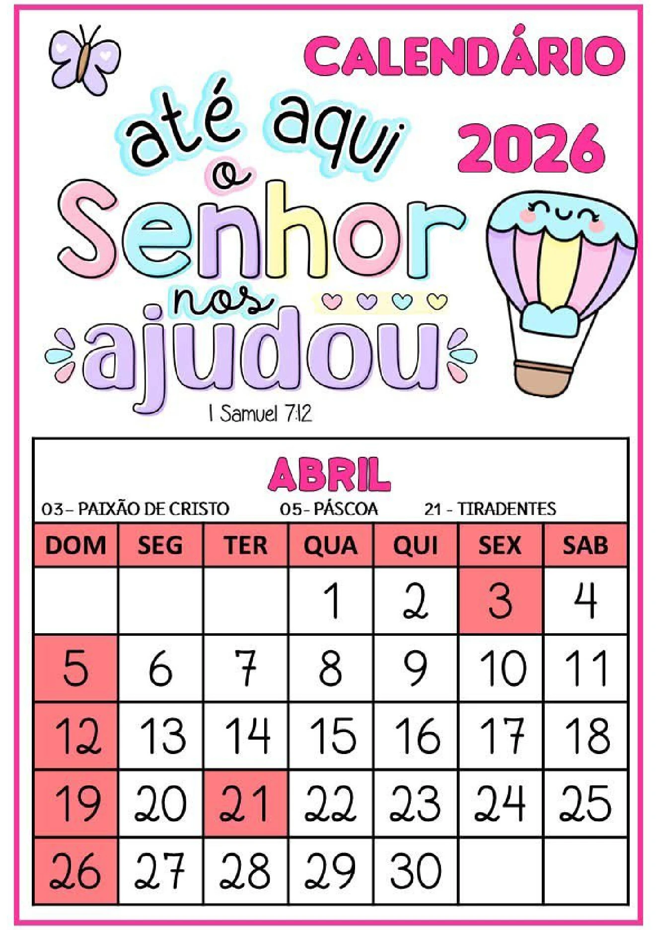 Calendário 2026 com frases bíblicas para imprimir PDF — p4 | Ensino Já atividades para educação infantil (ensinoja.com)