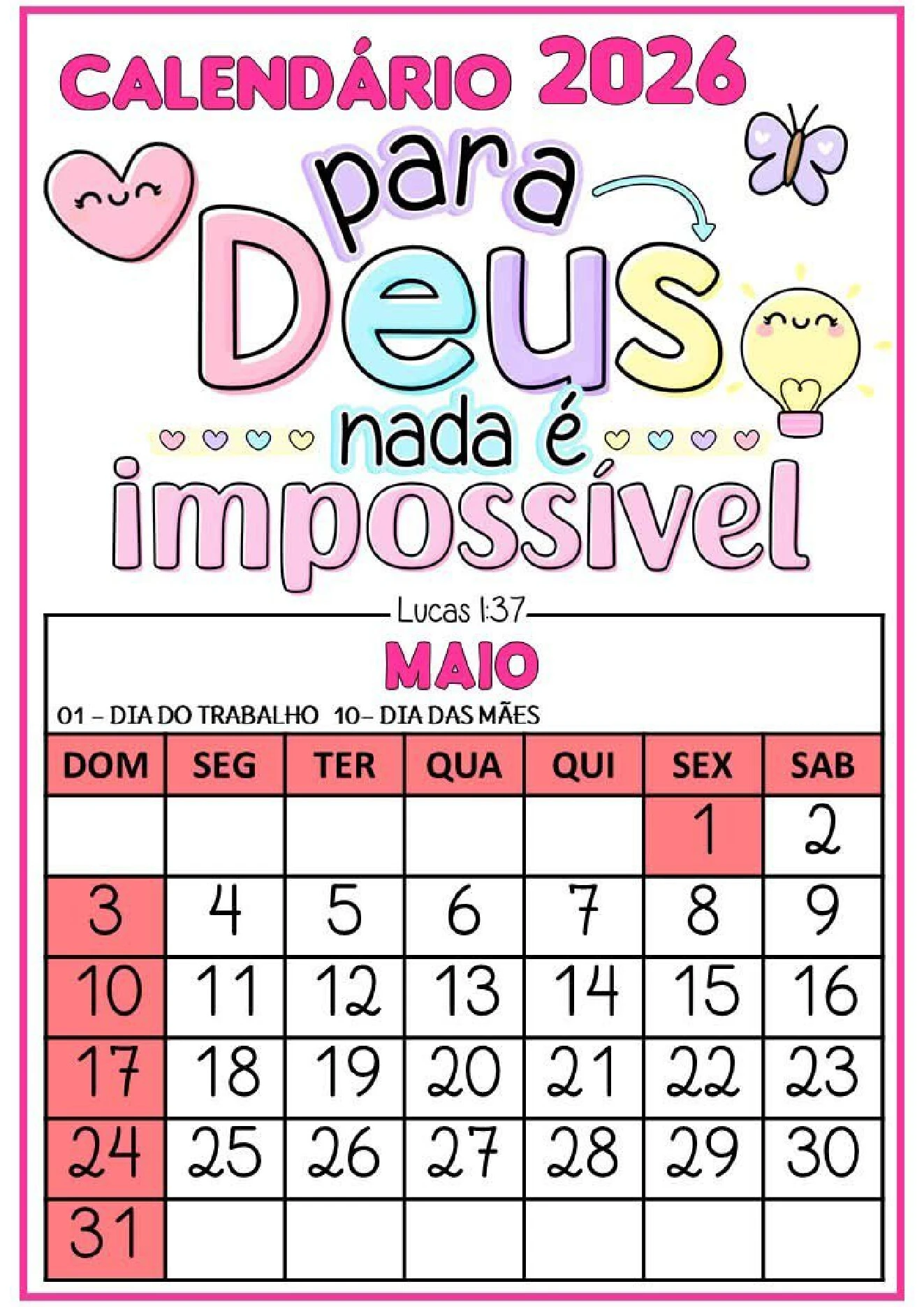 Calendário 2026 com frases bíblicas para imprimir PDF — p5 | Ensino Já atividades para educação infantil (ensinoja.com)
