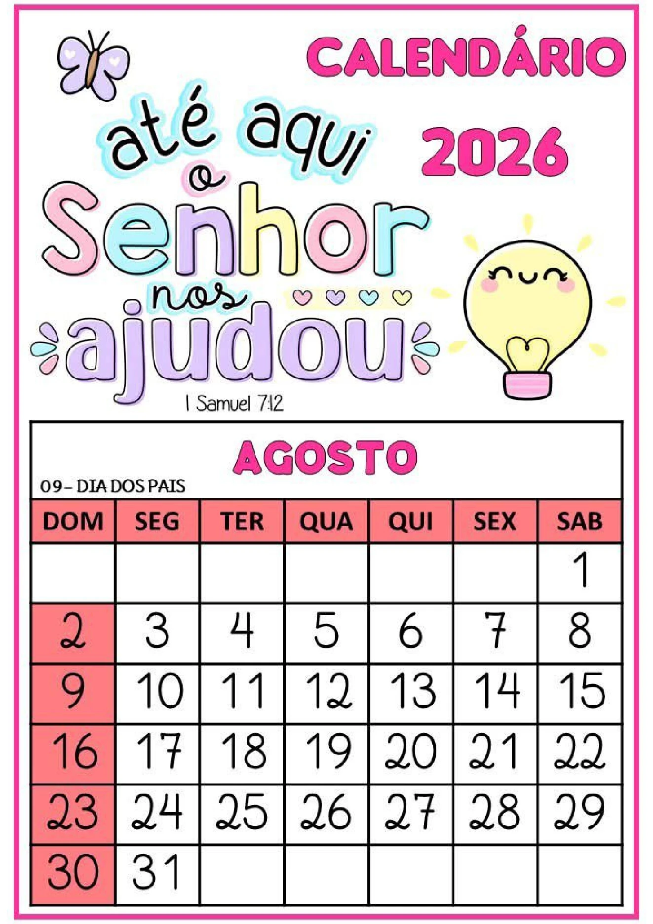 Calendário 2026 com frases bíblicas para imprimir PDF — p8 | Ensino Já atividades para educação infantil (ensinoja.com)