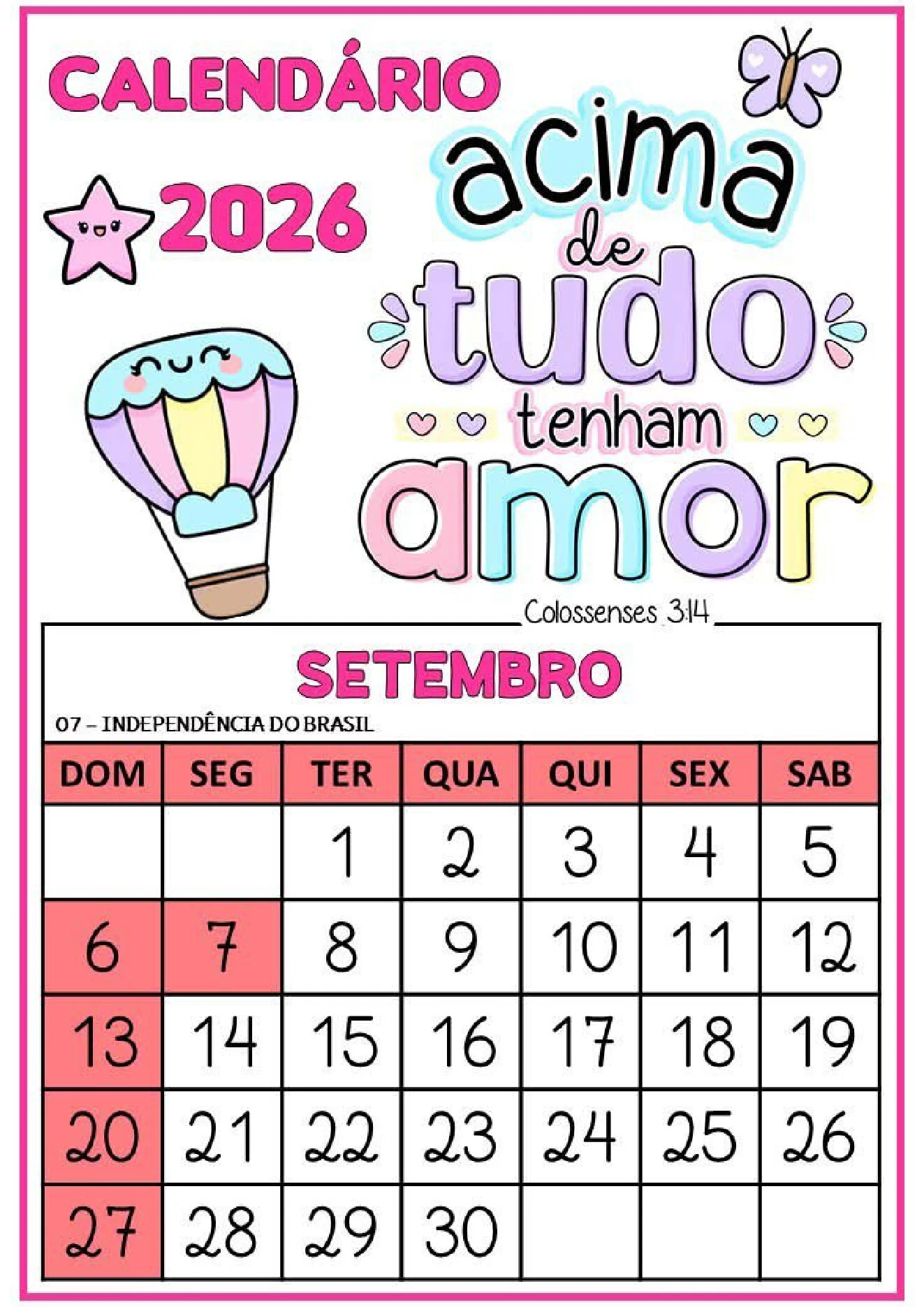 Calendário 2026 com frases bíblicas para imprimir PDF — p9 | Ensino Já atividades para educação infantil (ensinoja.com)