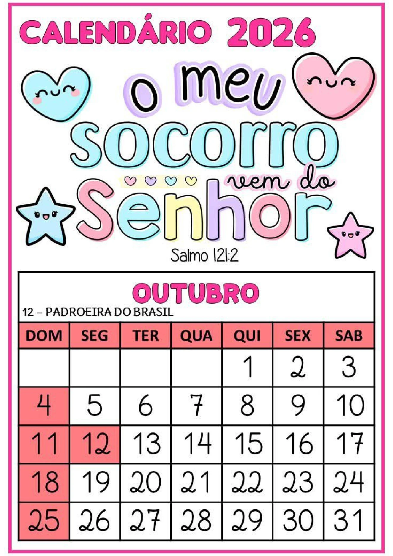 Calendário 2026 com frases bíblicas para imprimir PDF — p10 | Ensino Já atividades para educação infantil (ensinoja.com)