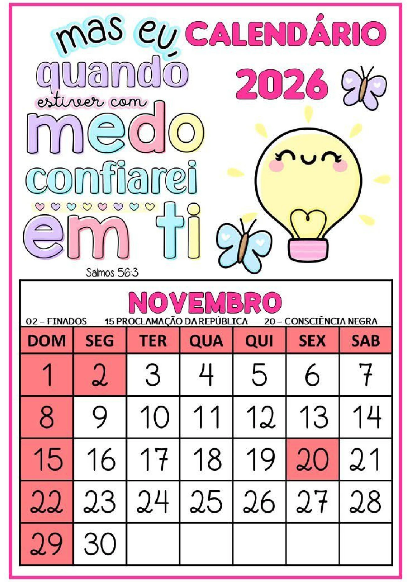 Calendário 2026 com frases bíblicas para imprimir PDF — p11 | Ensino Já atividades para educação infantil (ensinoja.com)