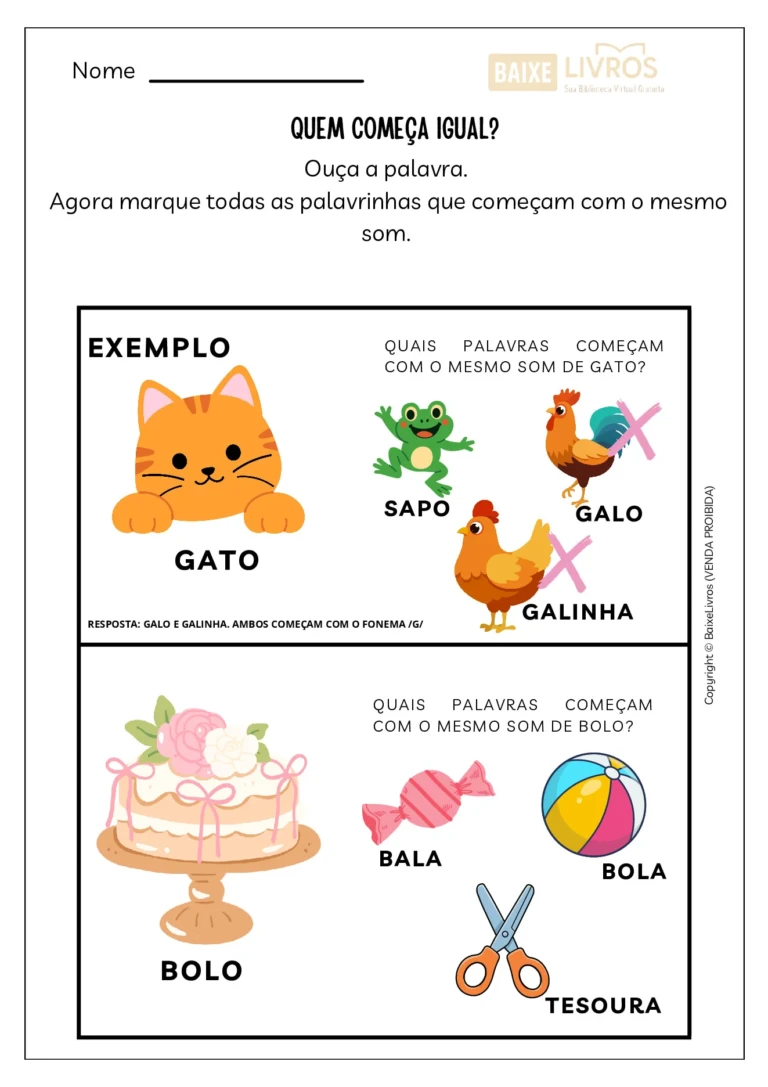 Atividades sobre consciência fonológica para alfabetização — p14 | Ensino Já atividades para educação infantil (ensinoja.com)