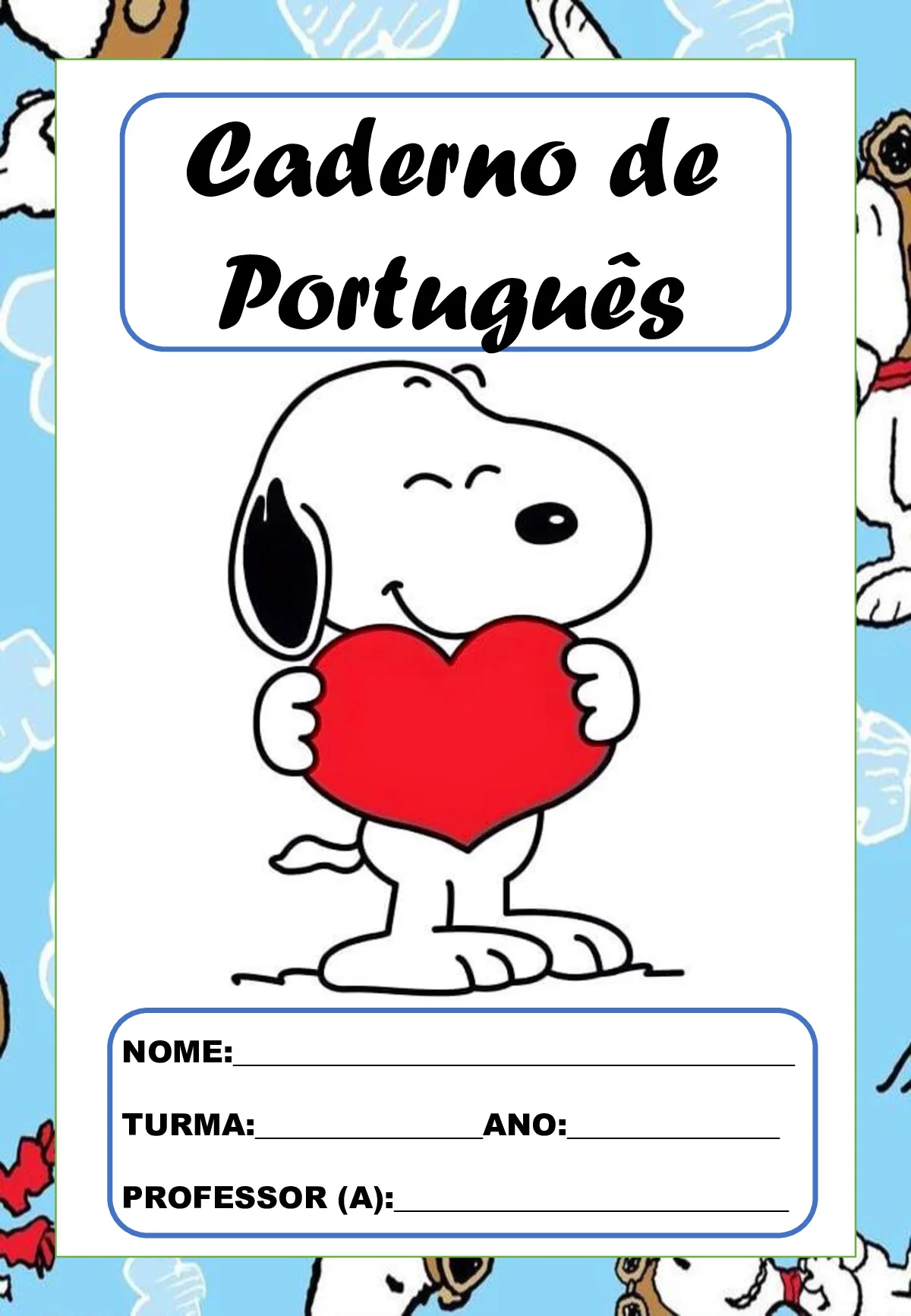 Capas de caderno Snoopy em PDF para imprimir — p1 | Ensino Já atividades para educação infantil (ensinoja.com)