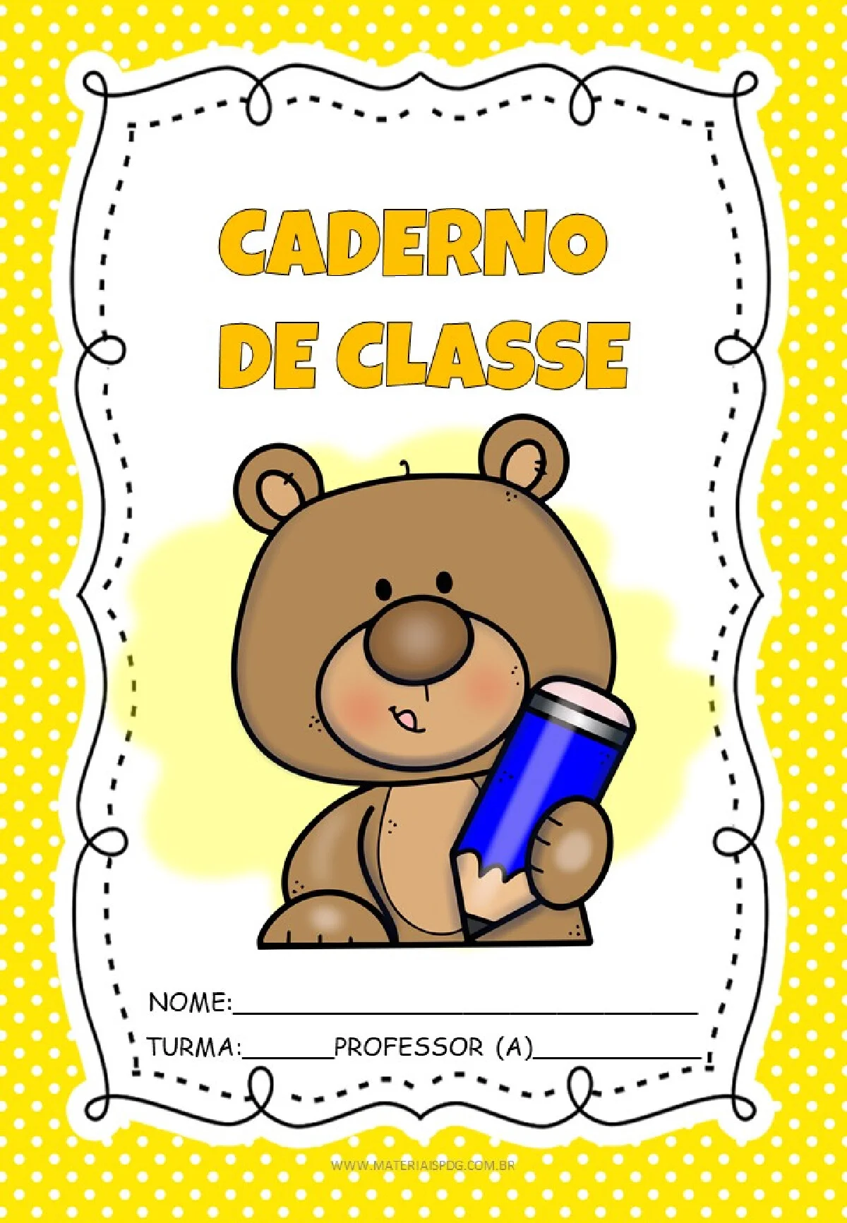 Kit capas de caderno ursinho em PDF para imprimir — p1 | Ensino Já atividades para educação infantil (ensinoja.com)