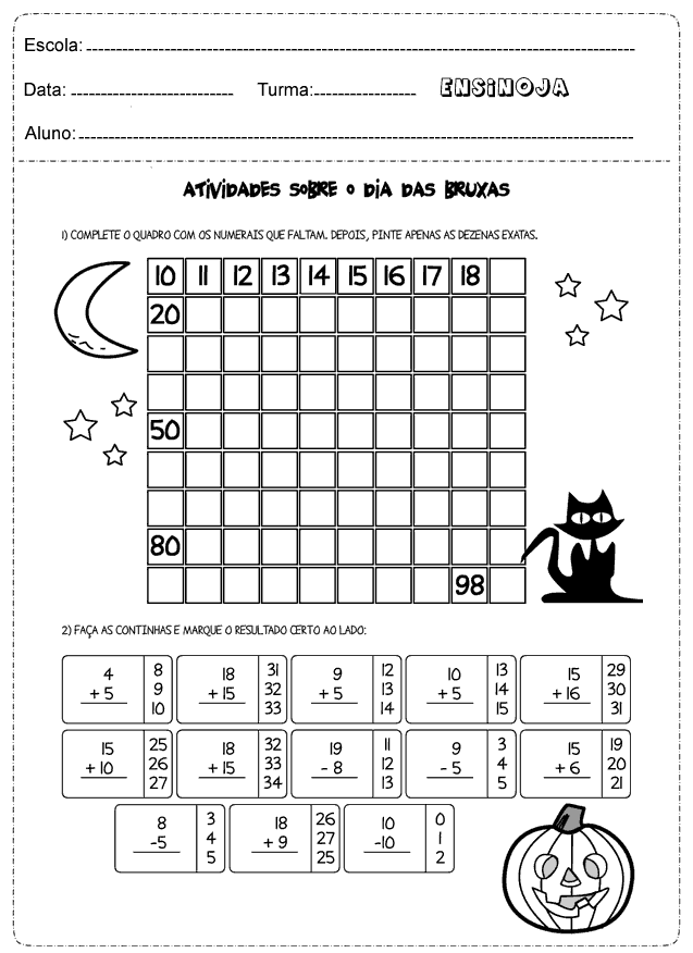 Atividades de matemática 2° ano adição e subtração - Ensino Já