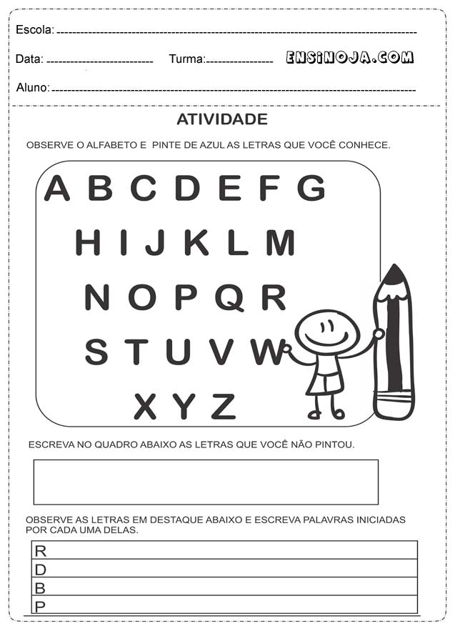 Atividades 2° ano alfabetização-pinte-o-alfabeto - Ensino Já