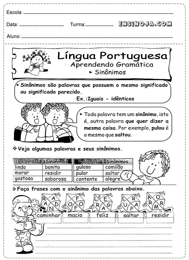 Atividades-de-portugues-3-ano-para-imprimir-sinonimo - Ensino Já