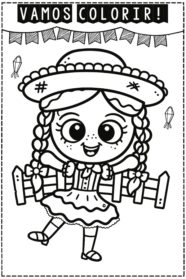Festa junina formiga feminino colorir