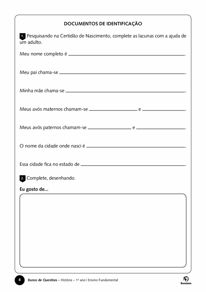 documento de identidade educação infantil questões de história
