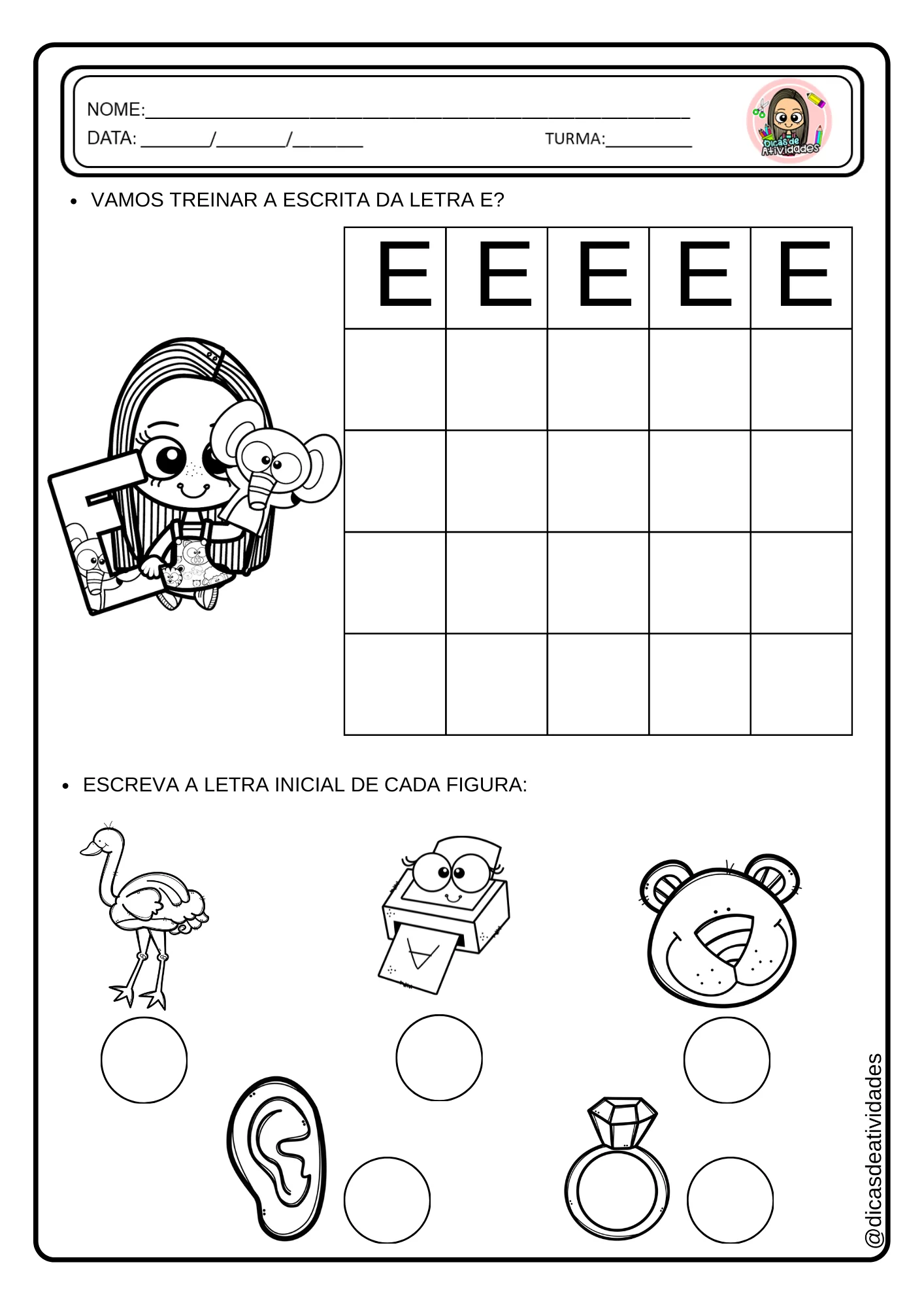 Atividades com as vogais – ilustração 2