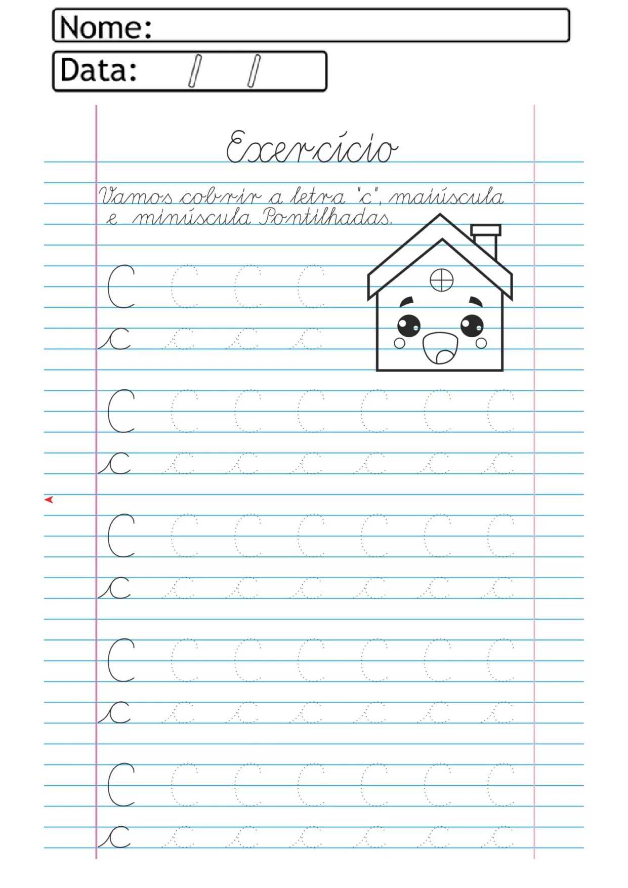 vamos cobrir a letra c maiúscula e minúscula pontilhadas