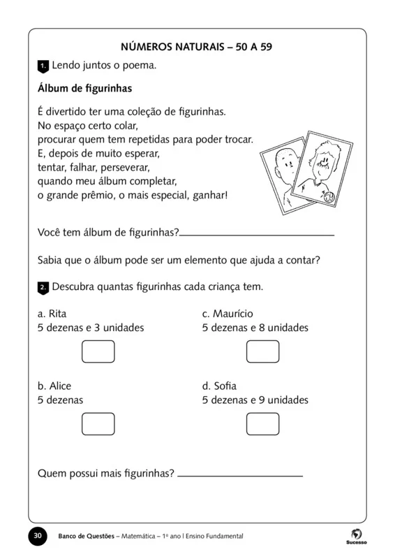 Números naturais de 50 a 59
