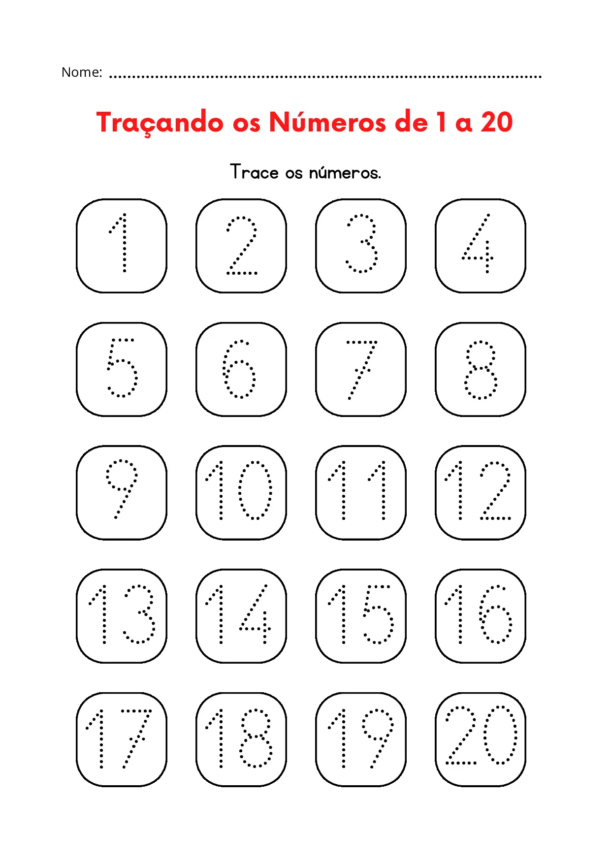 Traçando os números de 1 a 20