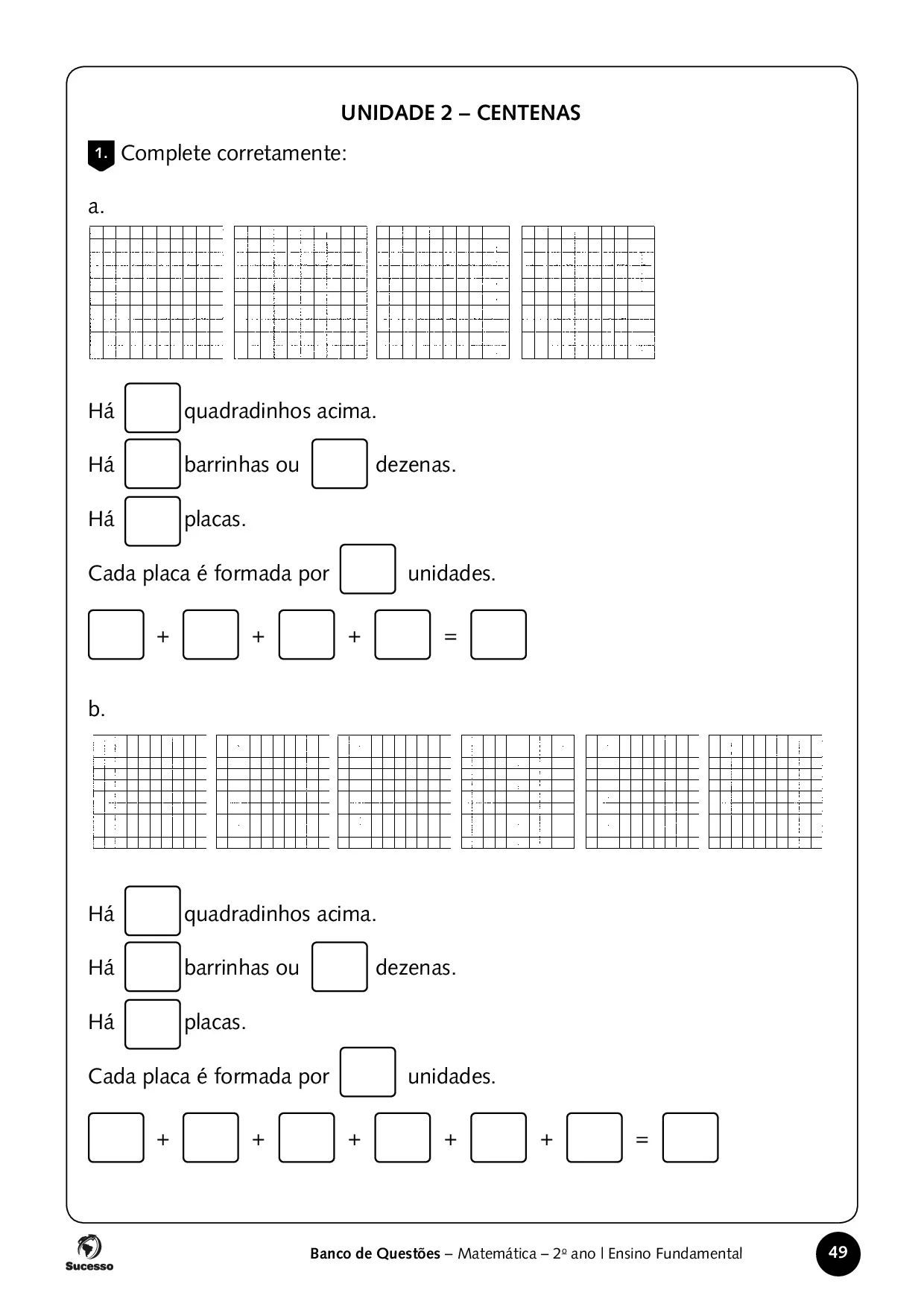Unidade 2, centenas para atividades de Matemática para o 2º Ano