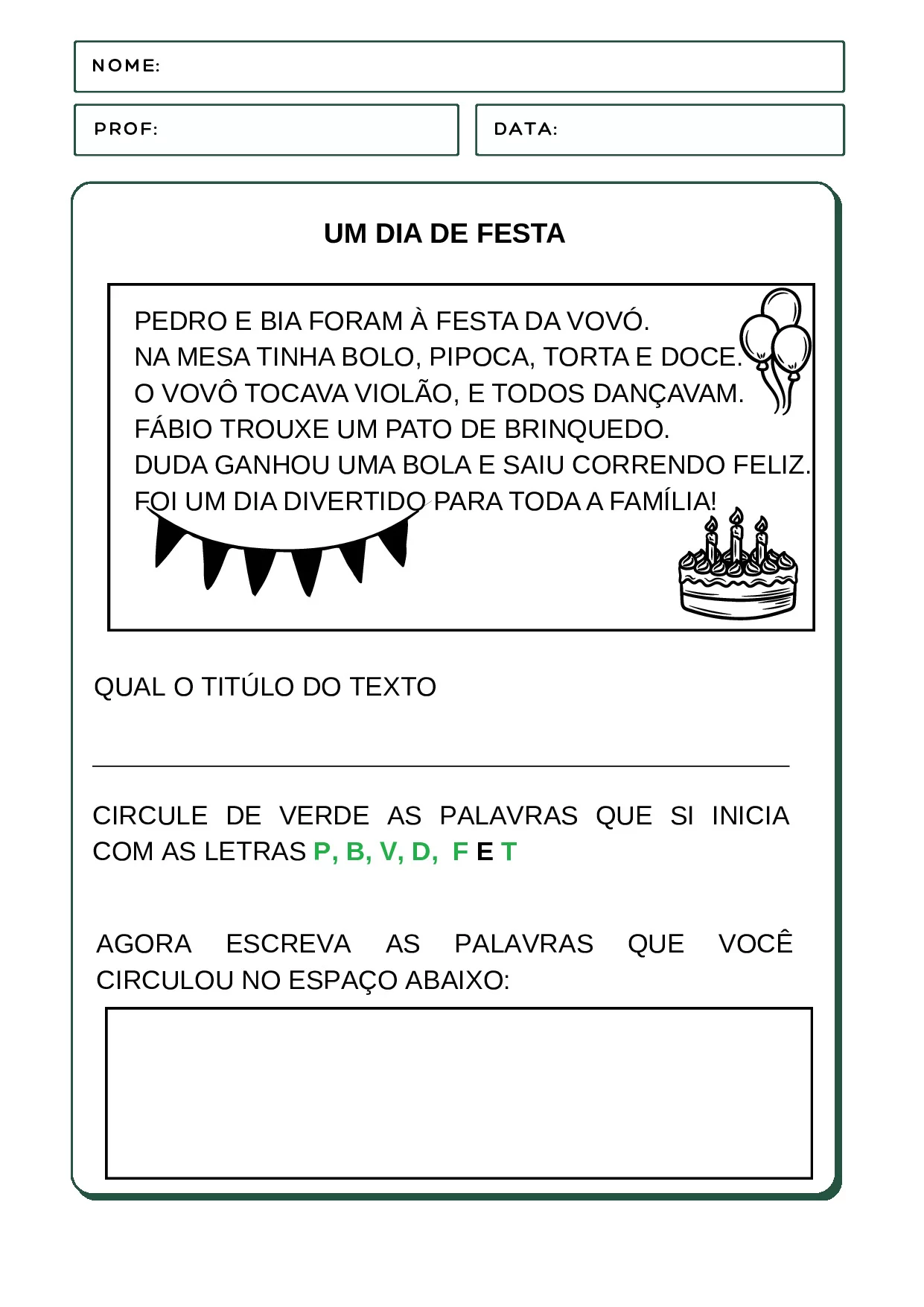 Atividades de Português para Educação Infantil em PDF