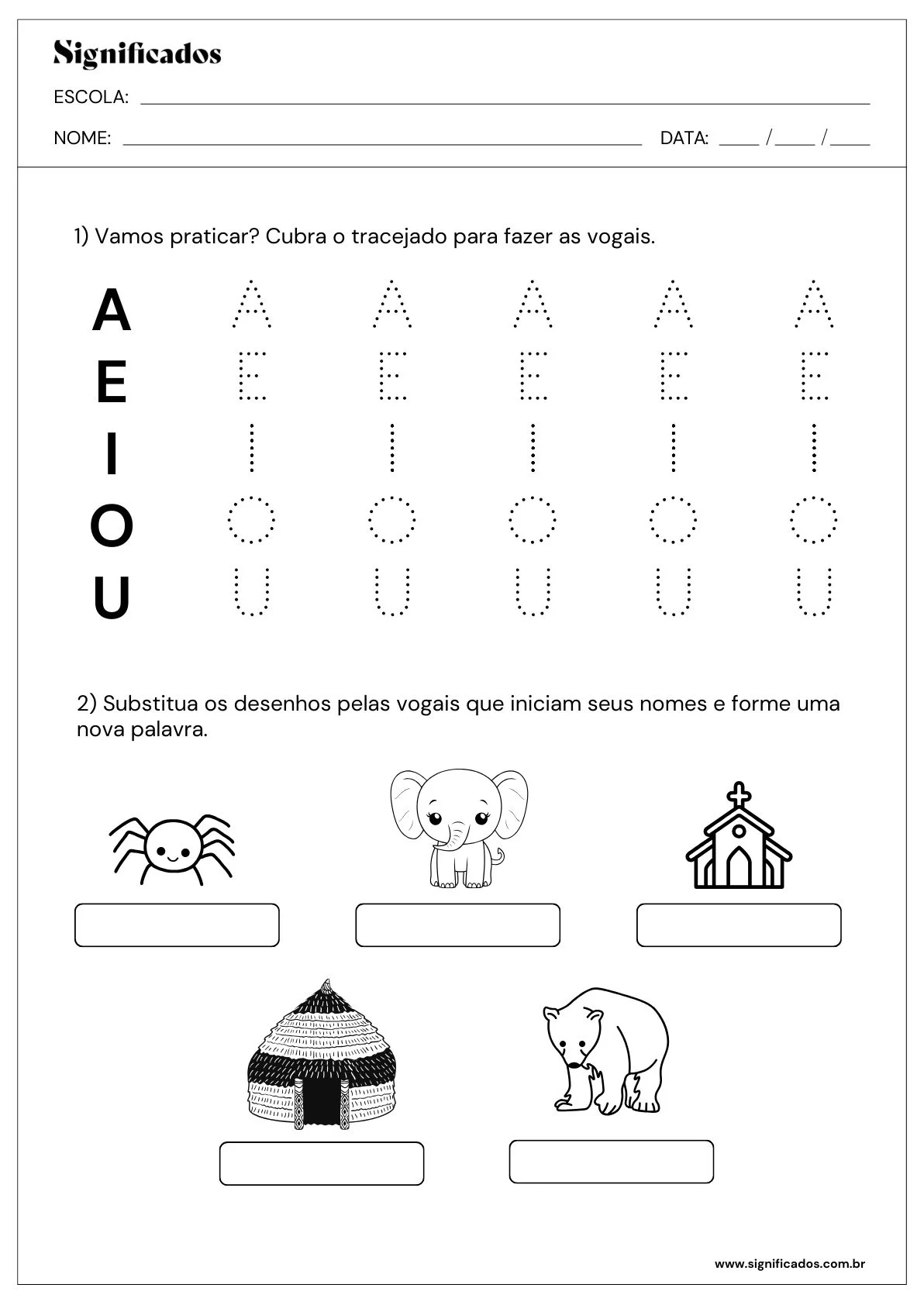 Atividades Sobre Vogais Para Educacao Infantil Cobrir Tracejado E Escrever Novas Palavras