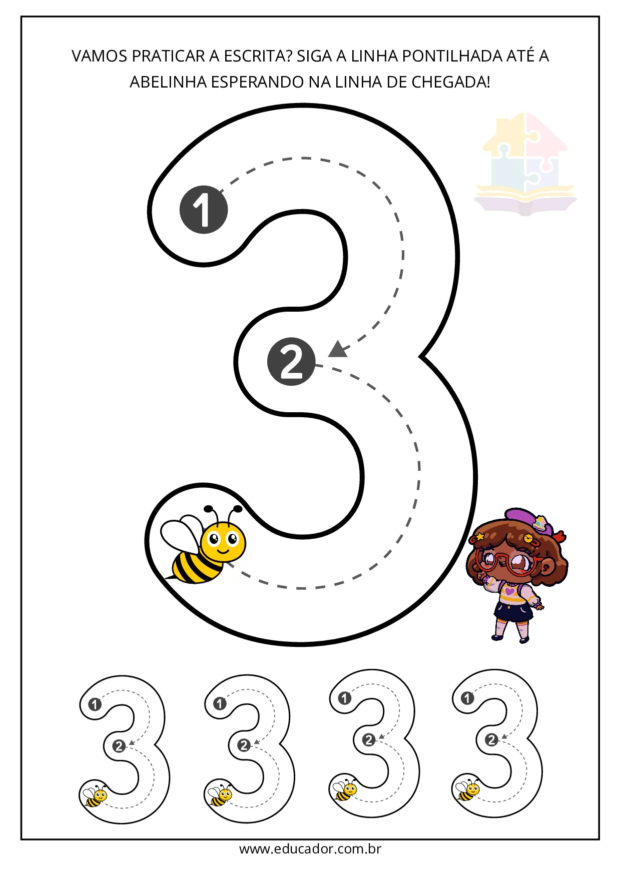 Pontilhados para imprimir numero 3