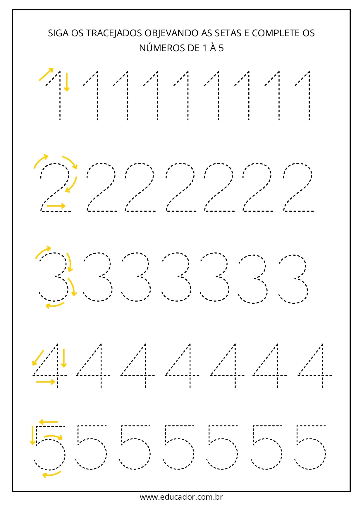 complete os números de 1 à 5