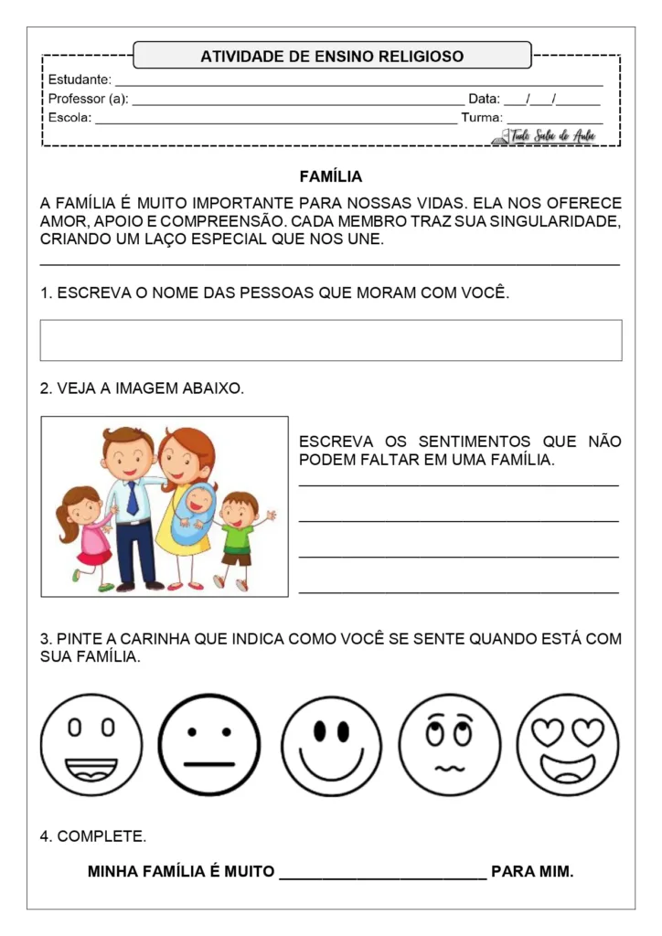 Escreva os sentimentos que não podem faltar em uma família