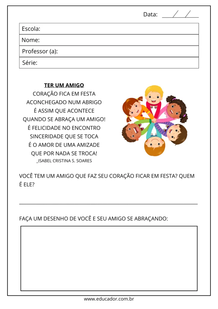 Faça um desenho de você e seu amigo se abraçando