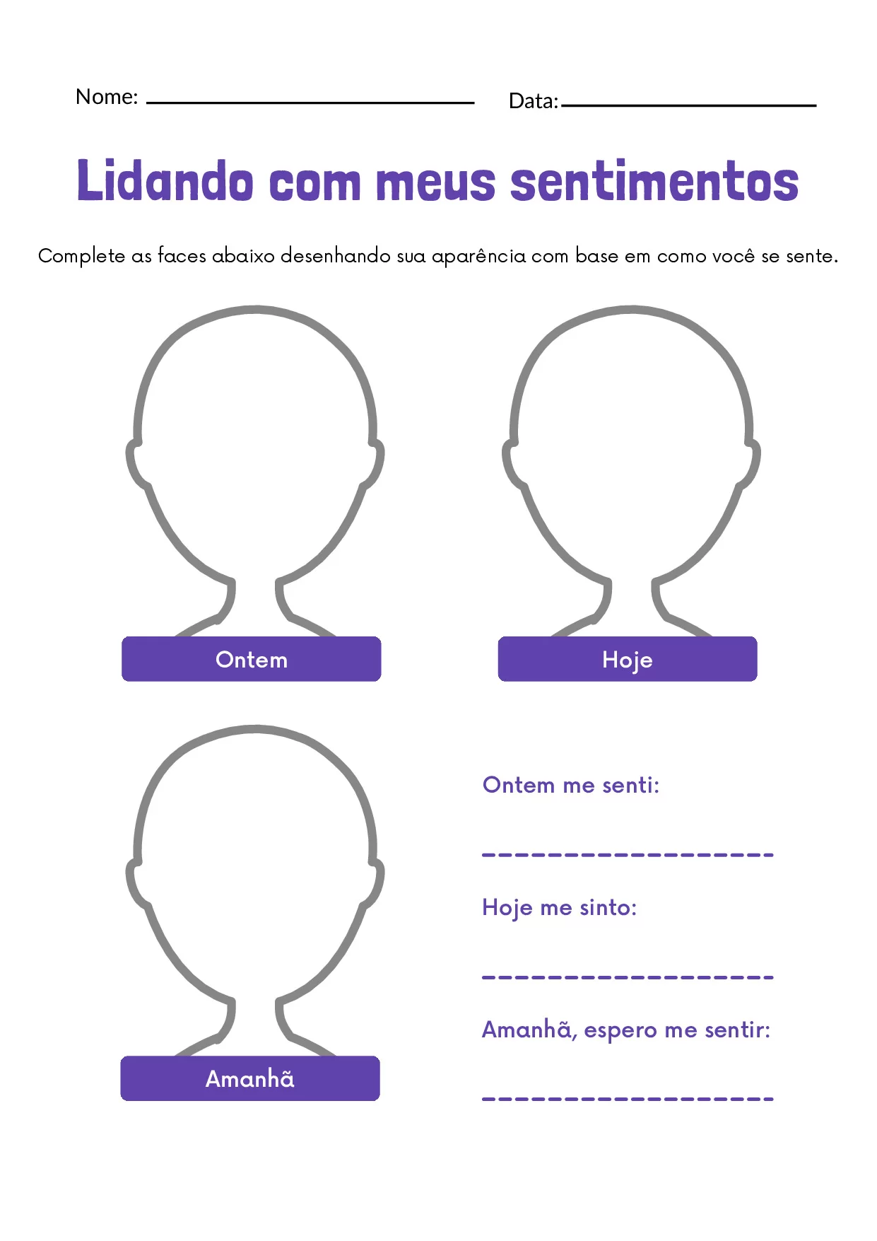 Atividade educação infantil, lidando com meus sentimentos