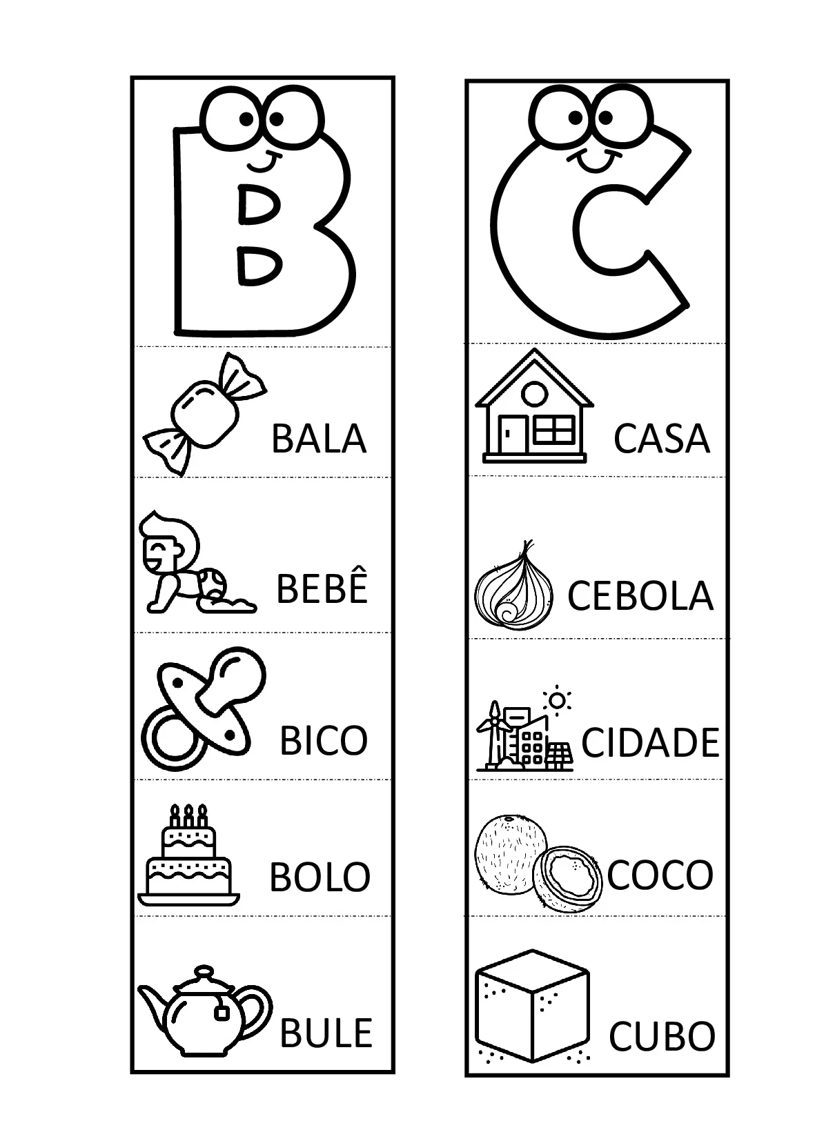 B de bala , bebê, c de cebola, casa