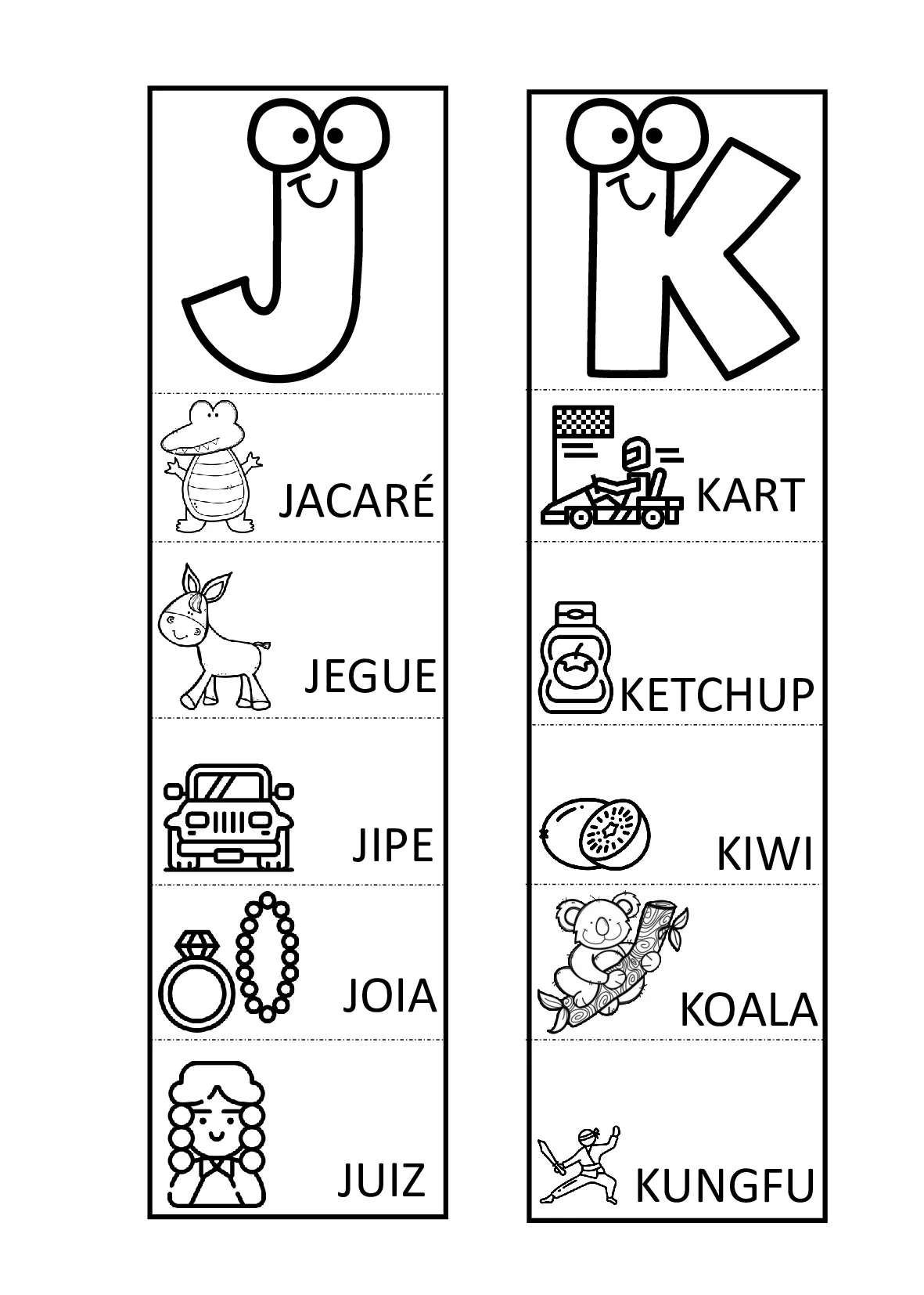 J de jacaré e jeche, K de kart e ketchup
