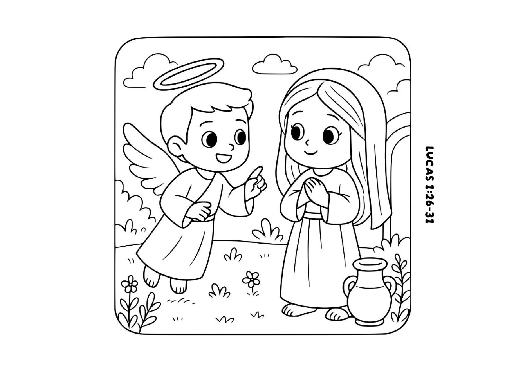 Maria e o anjo para colorir