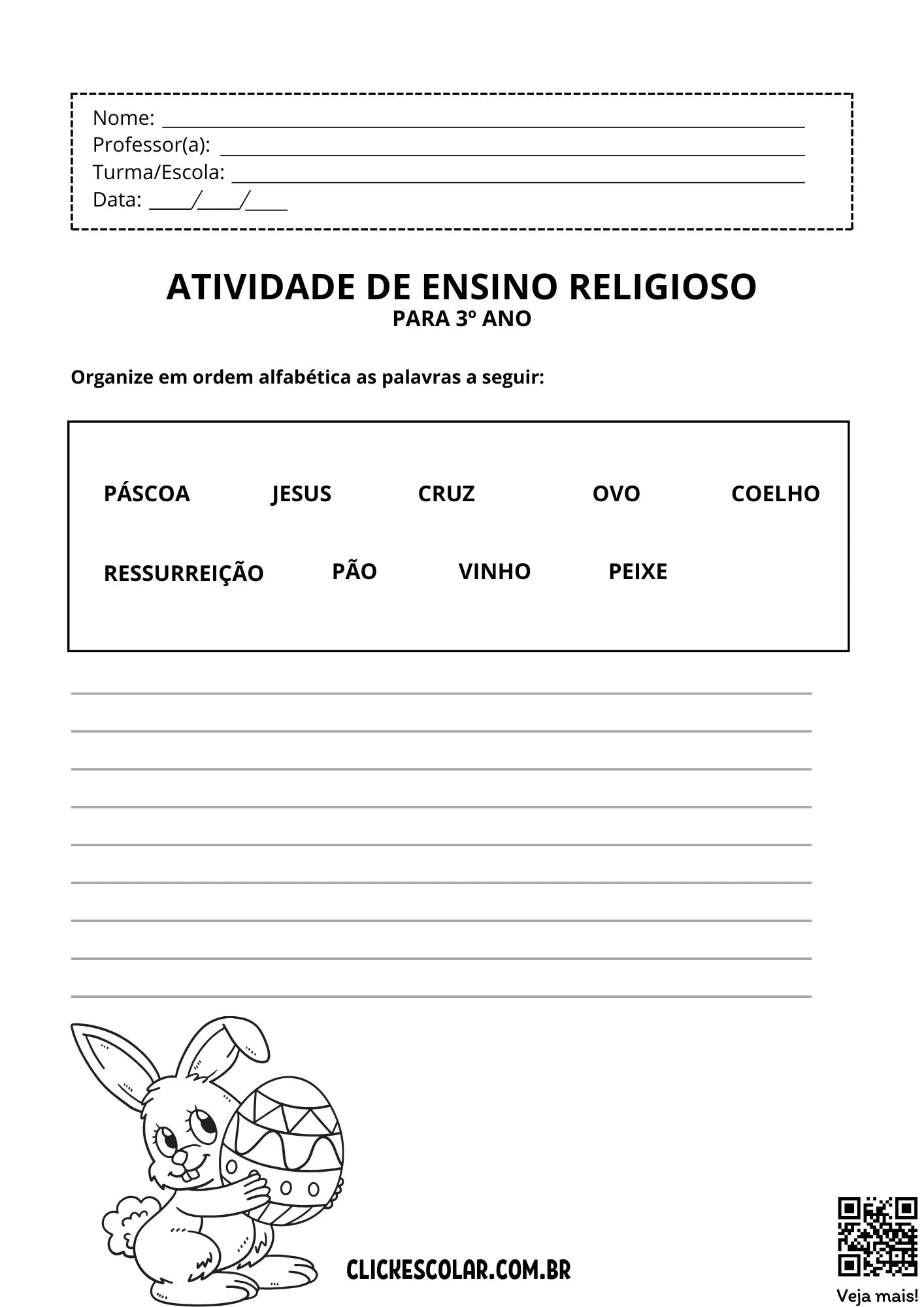 Atividades de Ensino Religioso para 1º, 2º e 3º Ano