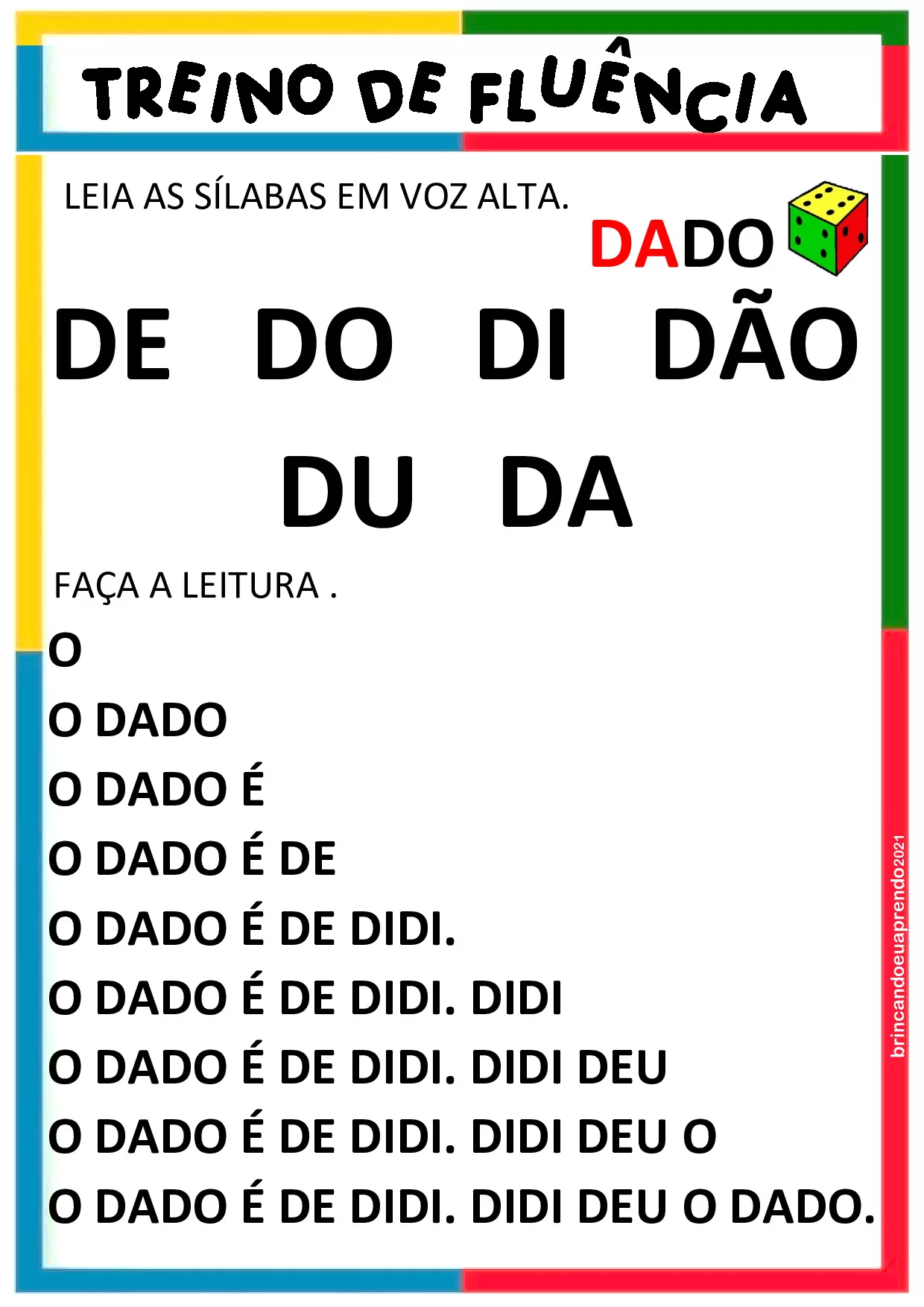 fluência de, do, di, dão, du, da