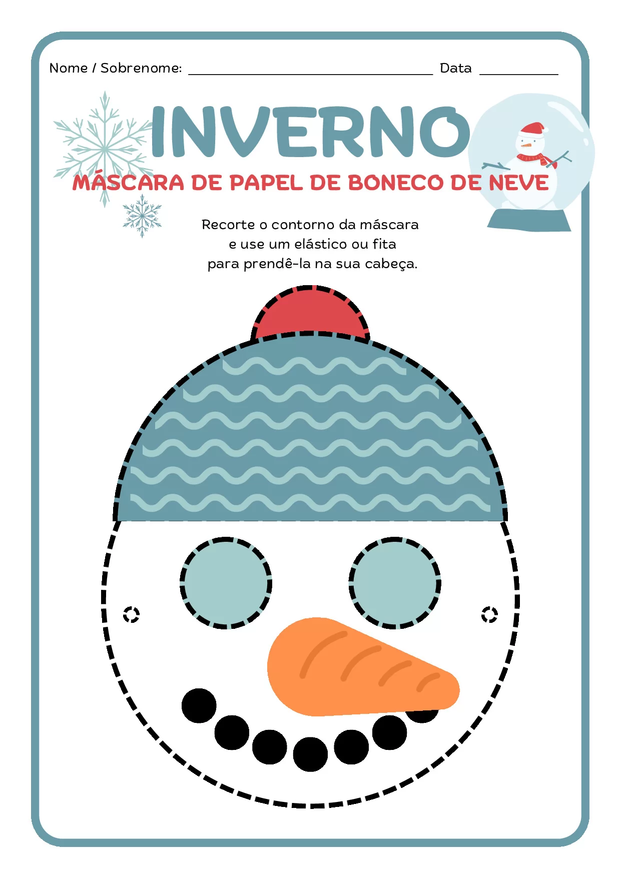 Mascara de papel de boneco de neve