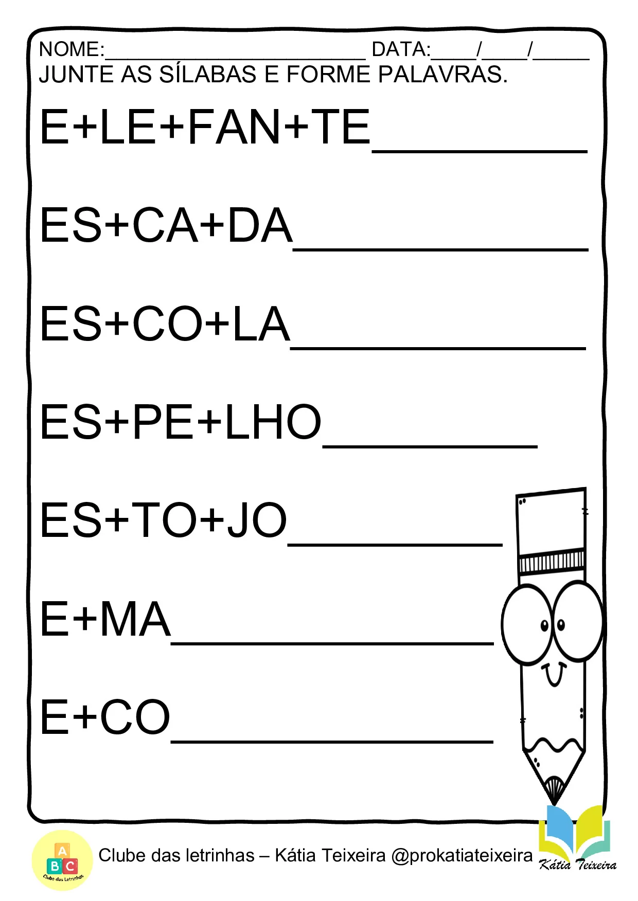Junte as sílabas elefante