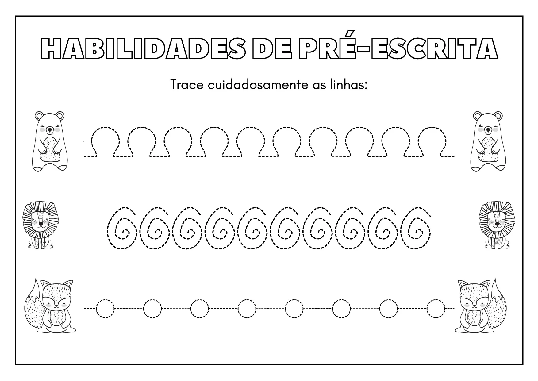 Atividades De Pre Escrita Com Animais Selvagens Coloridos 10