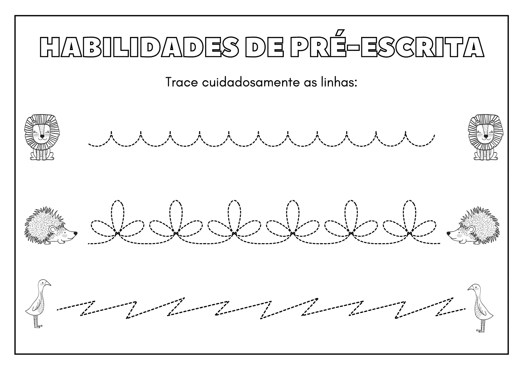 Atividades De Pre Escrita Com Animais Selvagens Coloridos 11