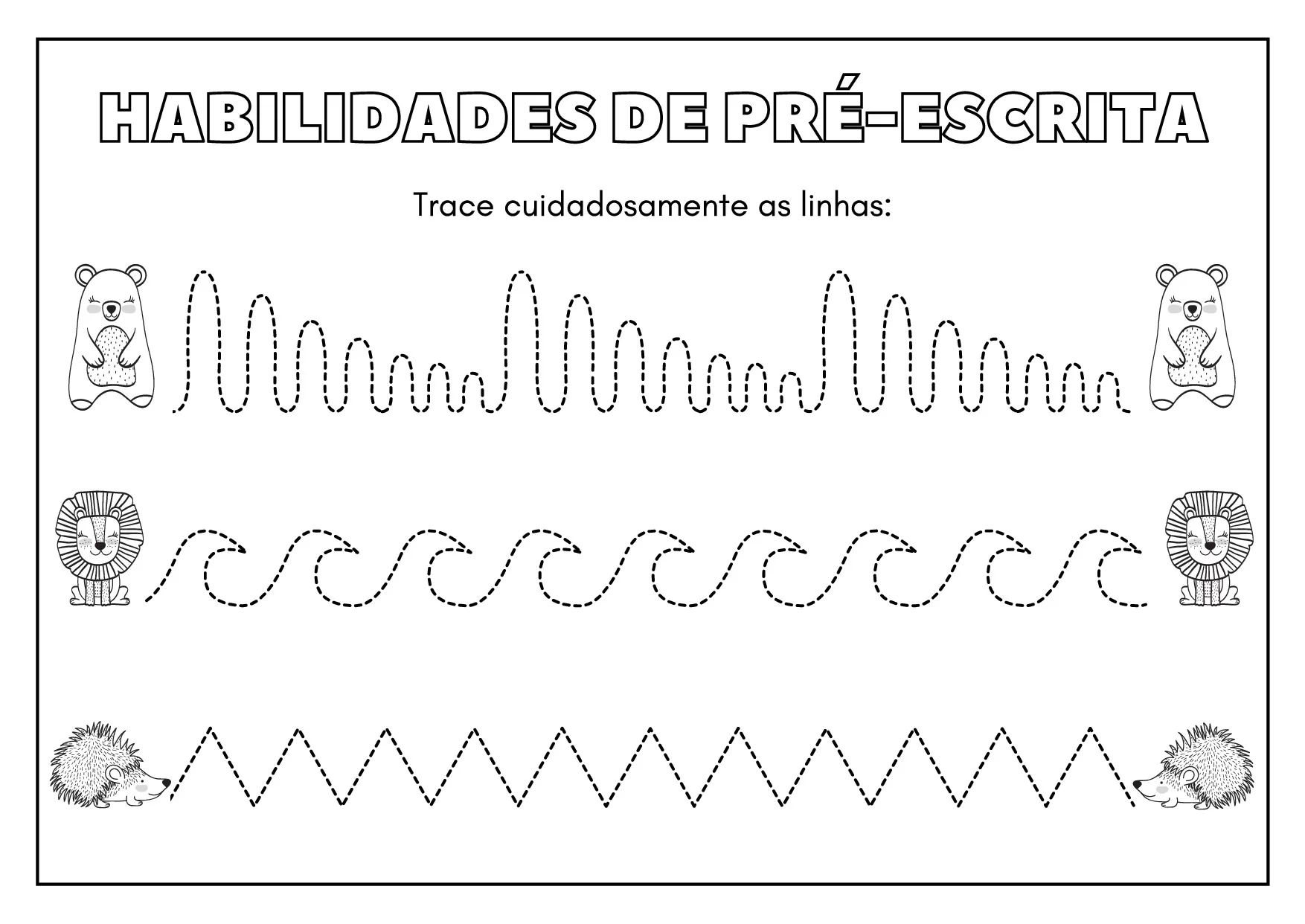 Atividades De Pre Escrita Com Animais Selvagens Coloridos 12
