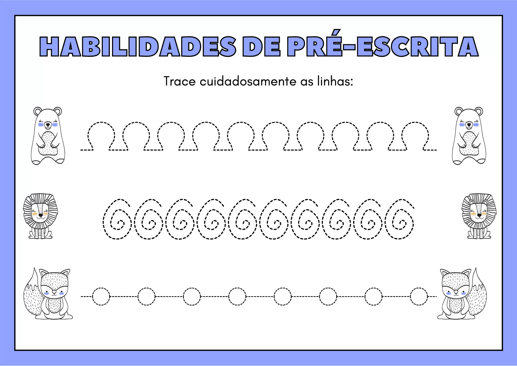 Atividades De Pre Escrita Com Animais Selvagens Coloridos 4