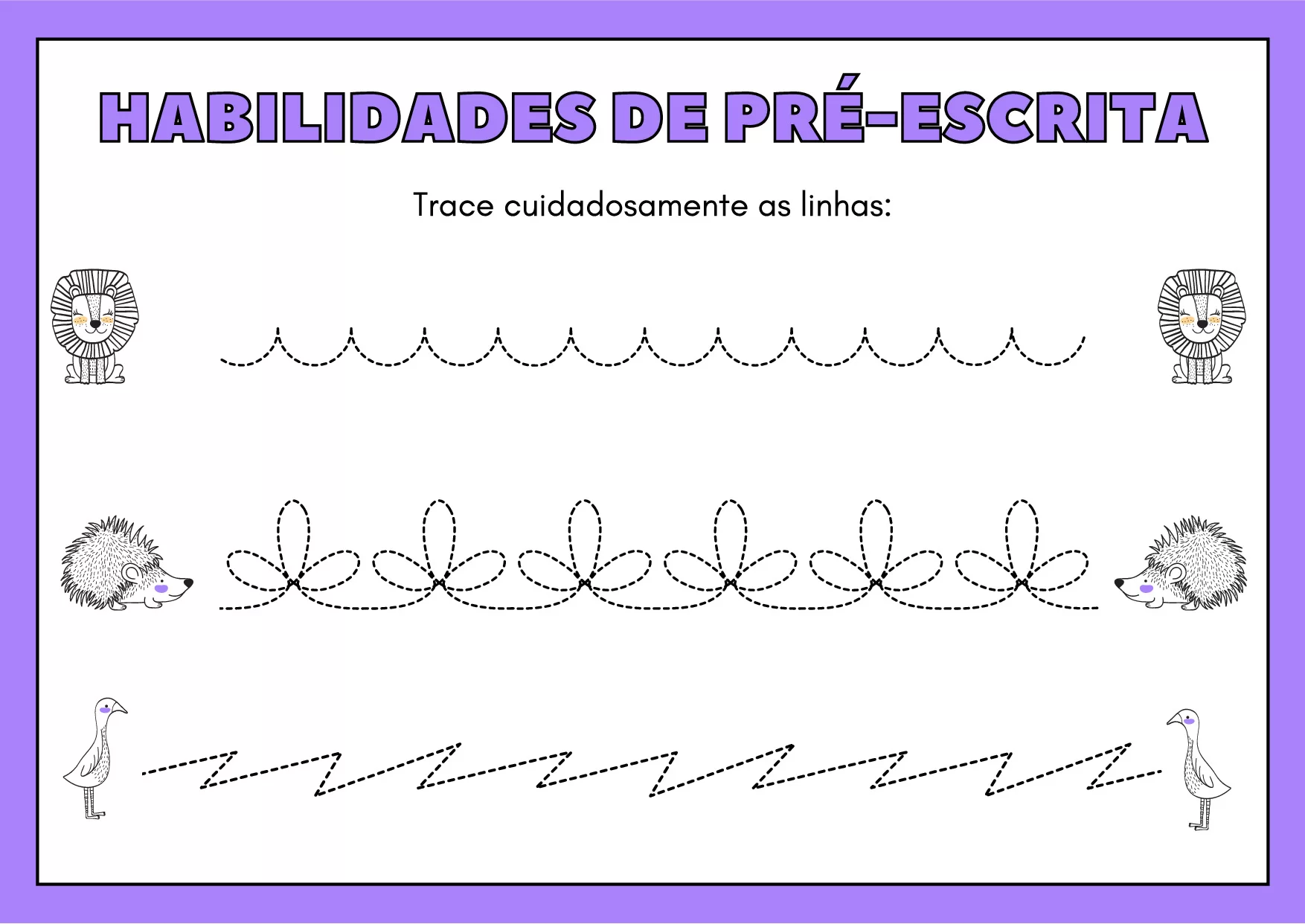 Atividades De Pre Escrita Com Animais Selvagens Coloridos 5