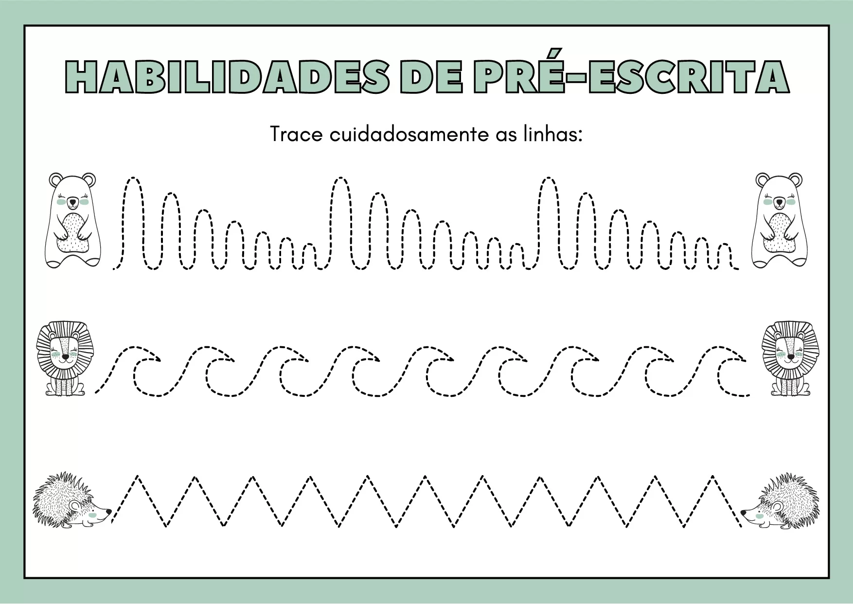 Atividades De Pre Escrita Com Animais Selvagens Coloridos 6